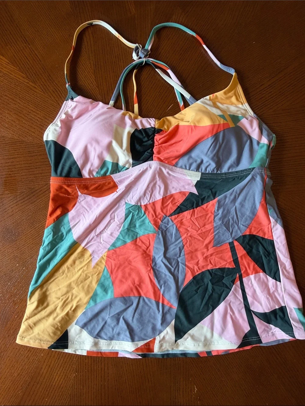 LAUNDRY Swim Tank Top Abstract Multicolor with Strappy Back